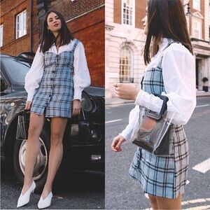 REFORMATION 90s Linen Plaid Check Sleeveless Button Front Sheath Mini Dress L